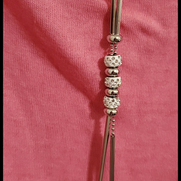 Peach gray or pink drape neck top sleeve detail necklace Size SMALL NWT - Picture 4 of 11